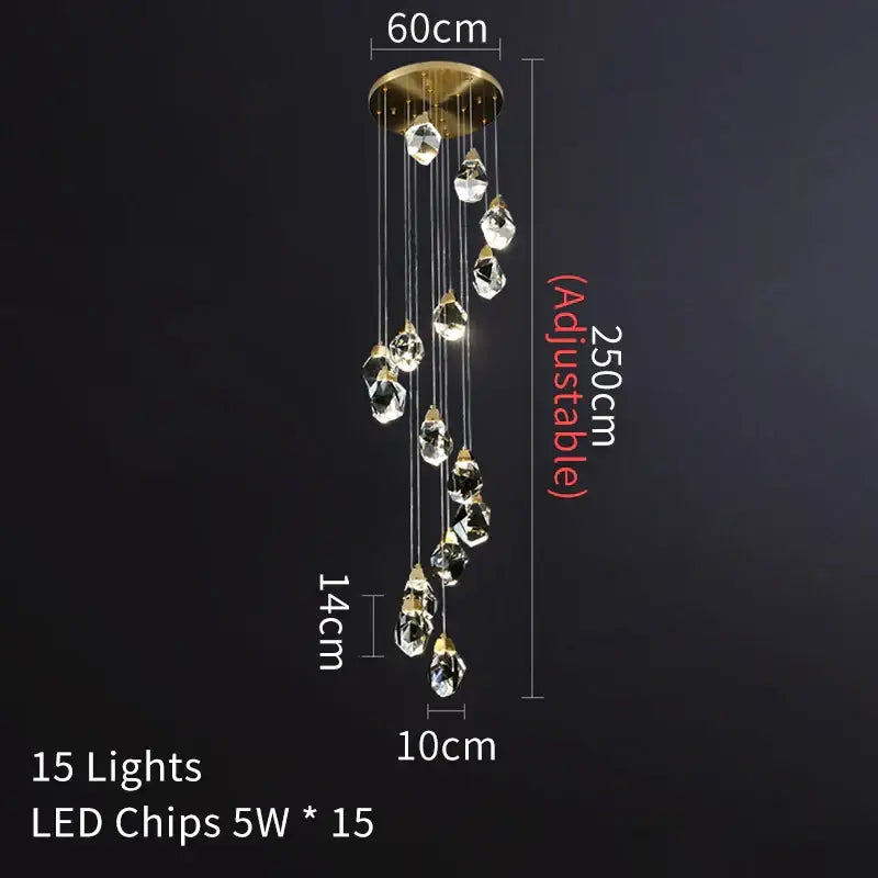 DecorBites™ Crystal Chandelier Staircase Pendant Lamp LED Lighting Fixture for Living Room