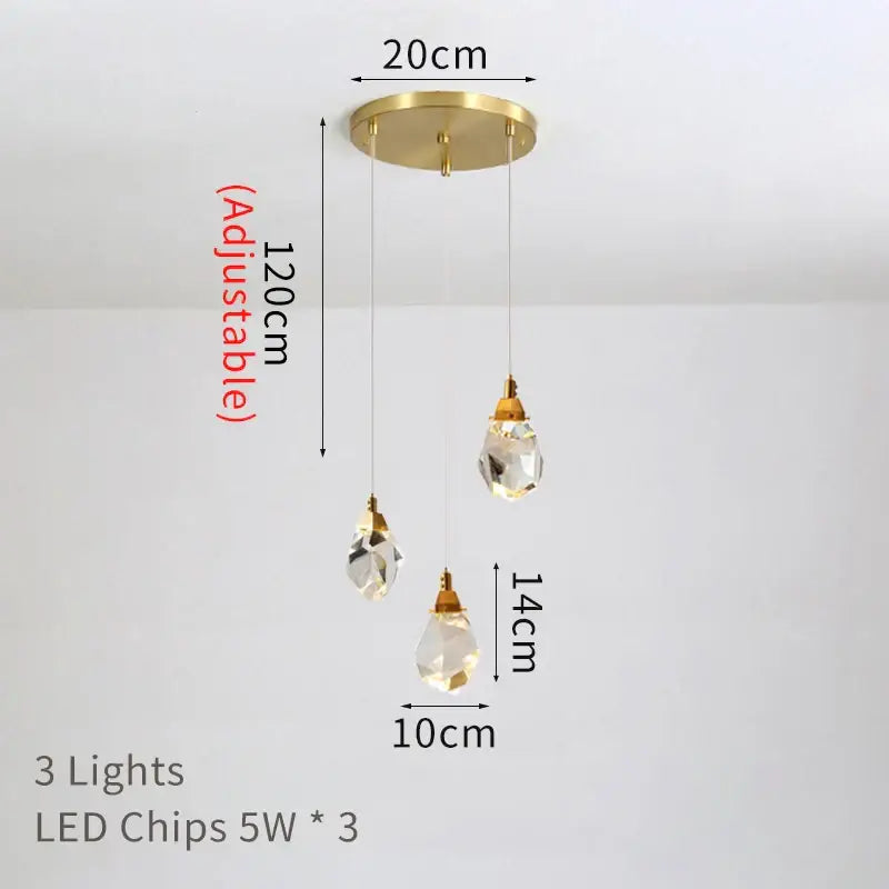 DecorBites™ Crystal Chandelier Staircase Pendant Lamp LED Lighting Fixture for Living Room