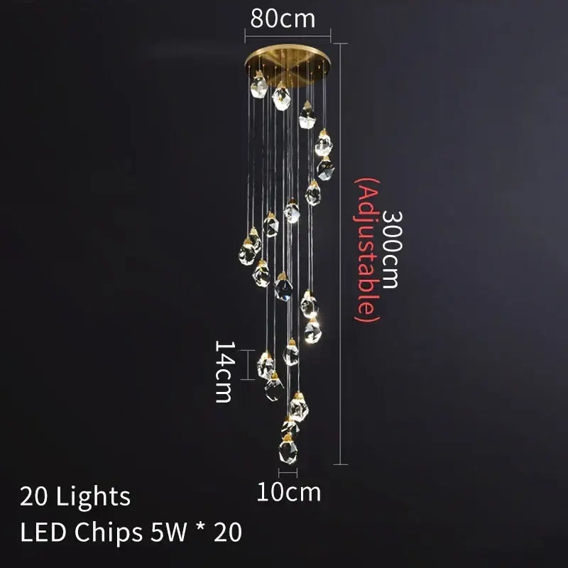 DecorBites™ Crystal Chandelier Staircase Pendant Lamp LED Lighting Fixture for Living Room