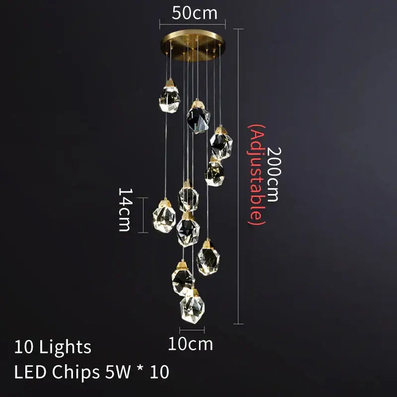 DecorBites™ Crystal Chandelier Staircase Pendant Lamp LED Lighting Fixture for Living Room