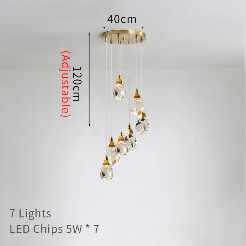 DecorBites™ Crystal Chandelier Staircase Pendant Lamp LED Lighting Fixture for Living Room