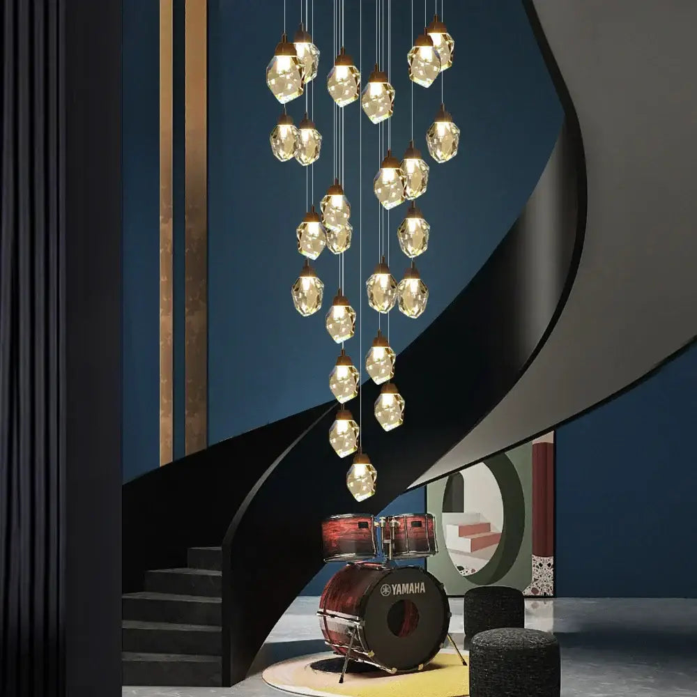 DecorBites™ Crystal Chandelier Staircase Pendant Lamp LED Lighting Fixture for Living Room