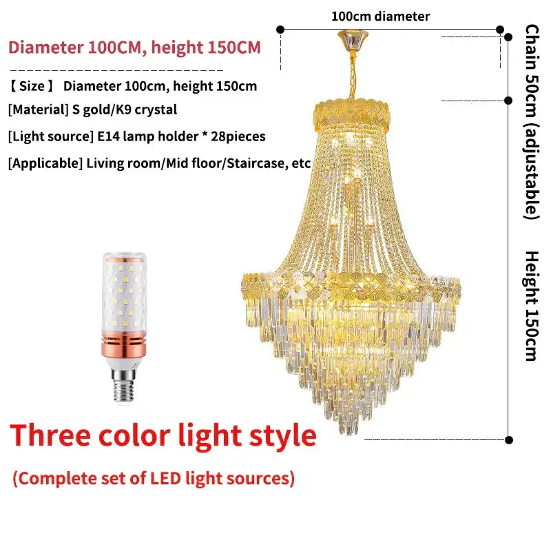 DecorBites™ Crystal Chandelier Villa Living Room Modern Light Luxury Hotel Lobby Elegant Staircase
