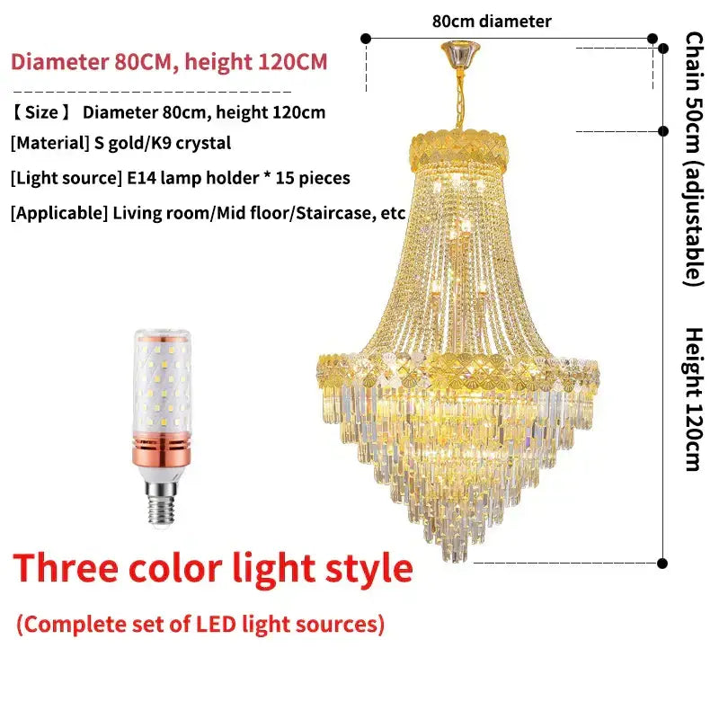 DecorBites™ Crystal Chandelier Villa Living Room Modern Light Luxury Hotel Lobby Elegant Staircase