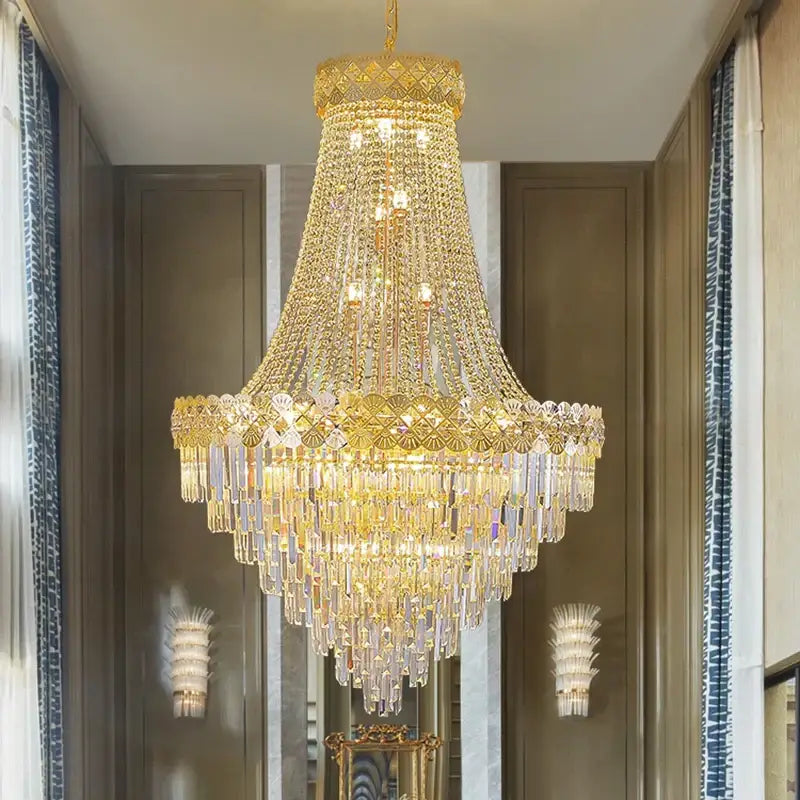 DecorBites™ Crystal Chandelier Villa Living Room Modern Light Luxury Hotel Lobby Elegant Staircase