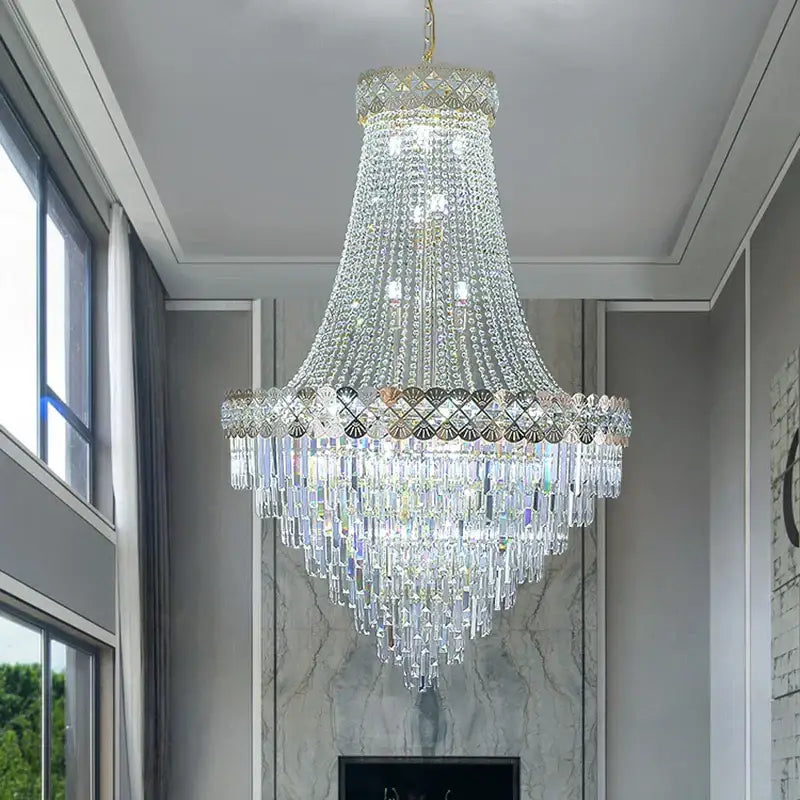 DecorBites™ Crystal Chandelier Villa Living Room Modern Light Luxury Hotel Lobby Elegant Staircase
