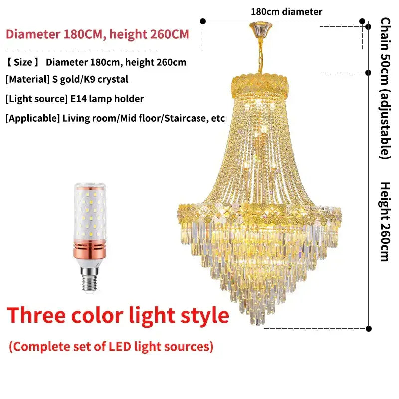 DecorBites™ Crystal Chandelier Villa Living Room Modern Light Luxury Hotel Lobby Elegant Staircase