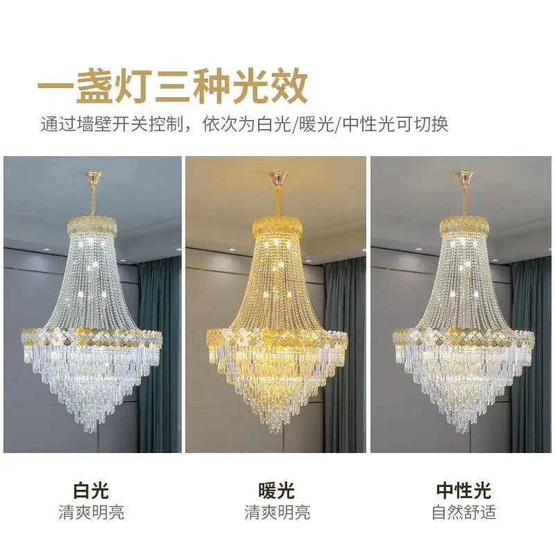 DecorBites™ Crystal Chandelier Villa Living Room Modern Light Luxury Hotel Lobby Elegant Staircase