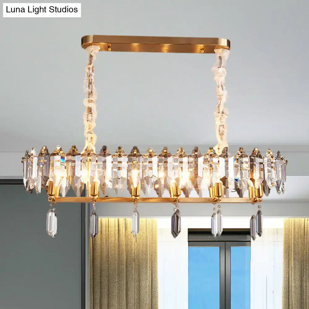 DecorBites™ Crystal Drop Island Lighting - 12 Heads, Modern Clear Oval Design for Dining Hall