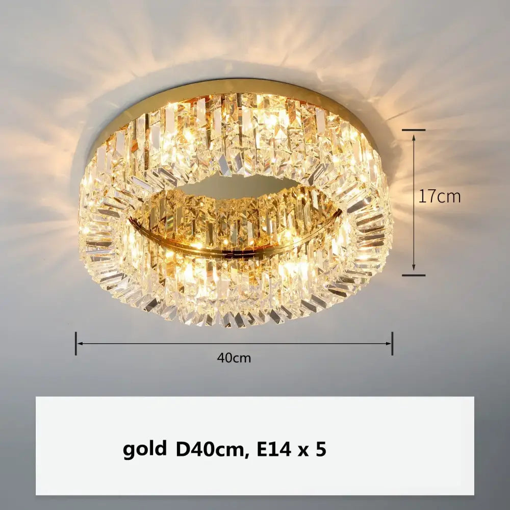 Gold decorbites crystal LED chandelier ceiling light featuring two concentric rings and five e14 bulbs for dining room use