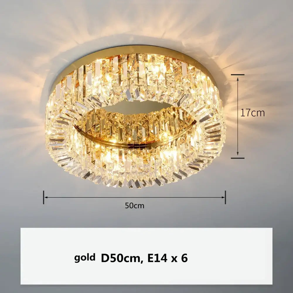 DecorBites™ modern crystal ceiling light gold double-ring chandelier with six e14 bulbs for dining room ceiling light