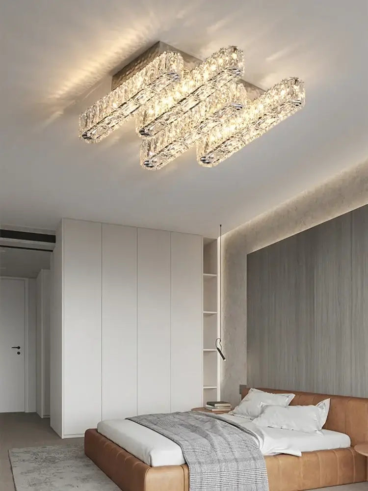 DecorBites™ Crystal Liner Ceiling Chandelier: Modern Luxury Dimmable LED Lighting Fixture