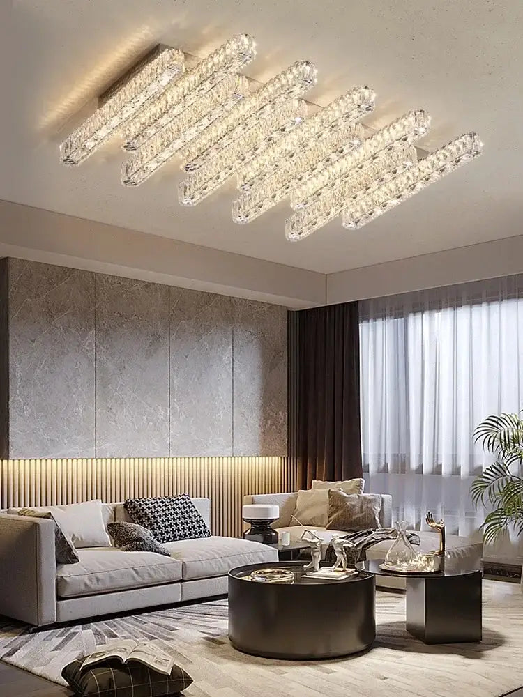 DecorBites™ Crystal Liner Ceiling Chandelier: Modern Luxury Dimmable LED Lighting Fixture