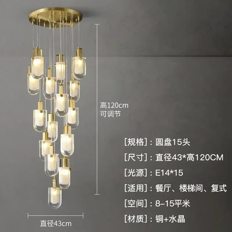 DecorBites™ Crystal Loft Chandelier for Staircase, Living Room, and Apartment Luxe Lighting