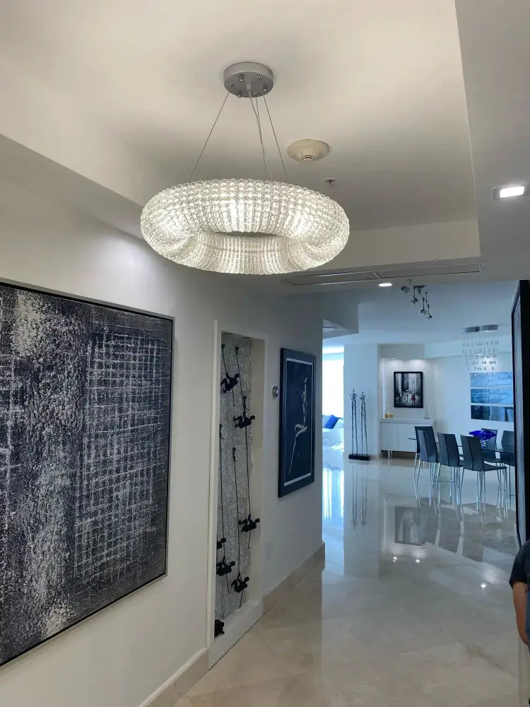 DecorBites™ Crystal Loft Chandelier: Modern Luxury LED Pendant Light for Living Room Decor