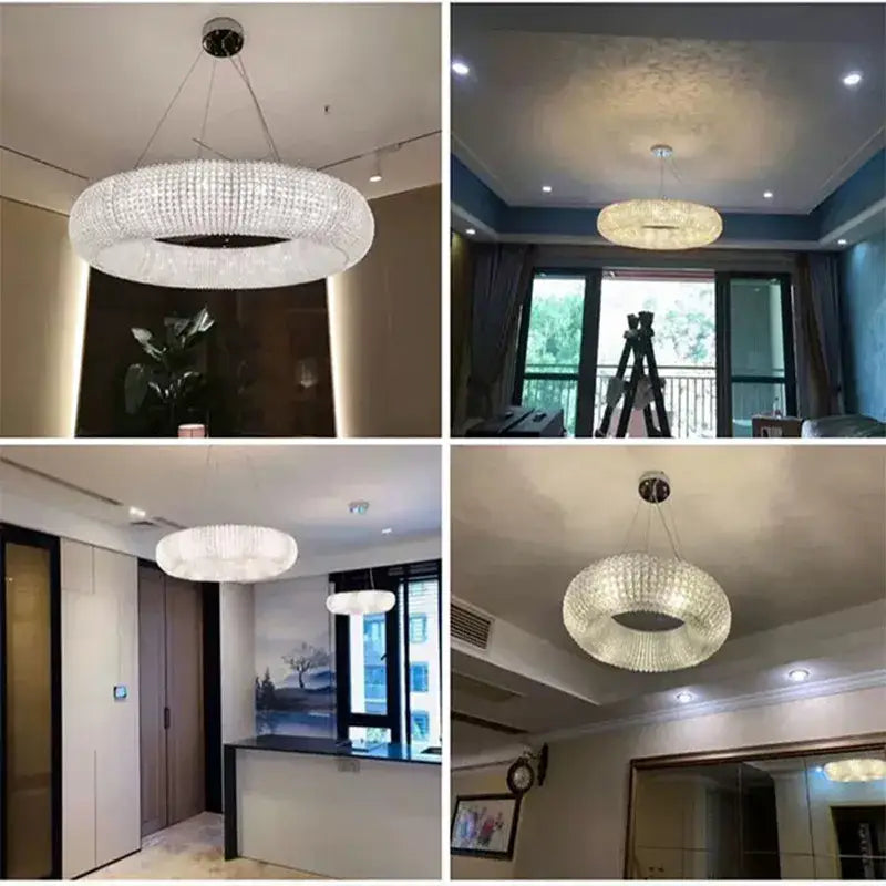 DecorBites™ Crystal Loft Chandelier: Modern Luxury LED Pendant Light for Living Room Decor