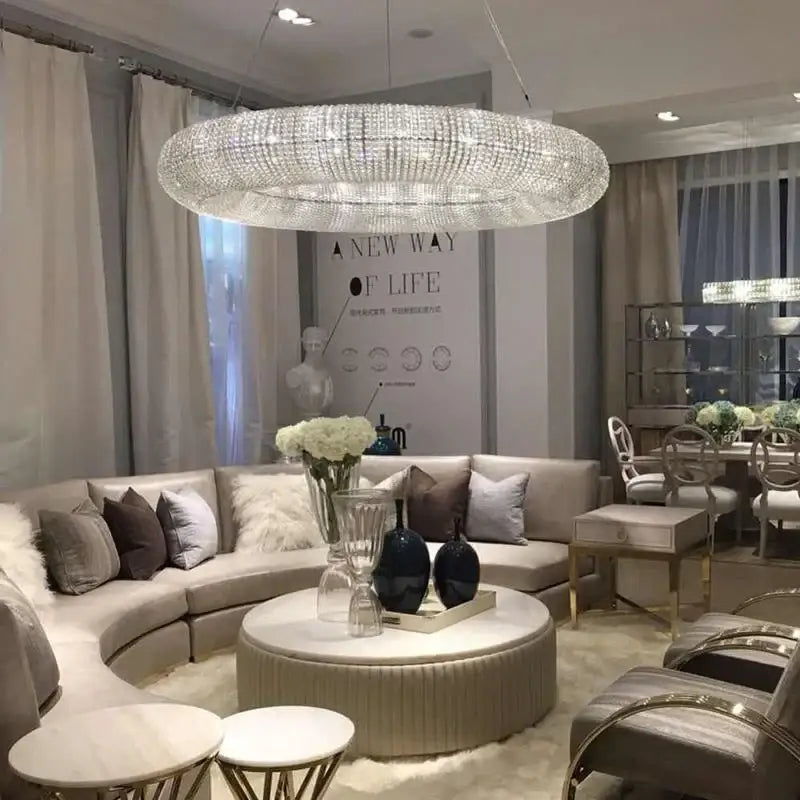 DecorBites™ Crystal Loft Chandelier: Modern Luxury LED Pendant Light for Living Room Decor