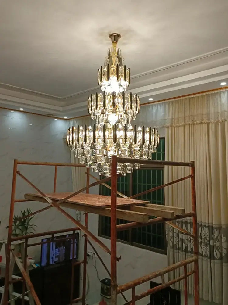 DecorBites™ Crystal Loft Chandelier: Modern Luxury Pendant Light for Living Room or Hotel Lobby