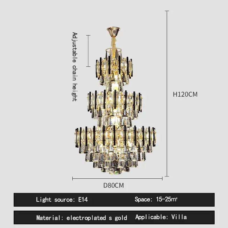 DecorBites™ Crystal Loft Chandelier: Modern Luxury Pendant Light for Living Room or Hotel Lobby