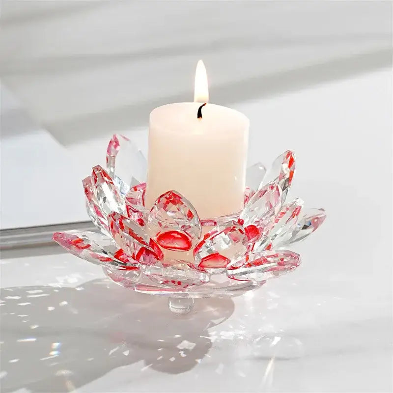 DecorBites™ Crystal Lotus Candle Holder Aromatherapy Base Candelabros