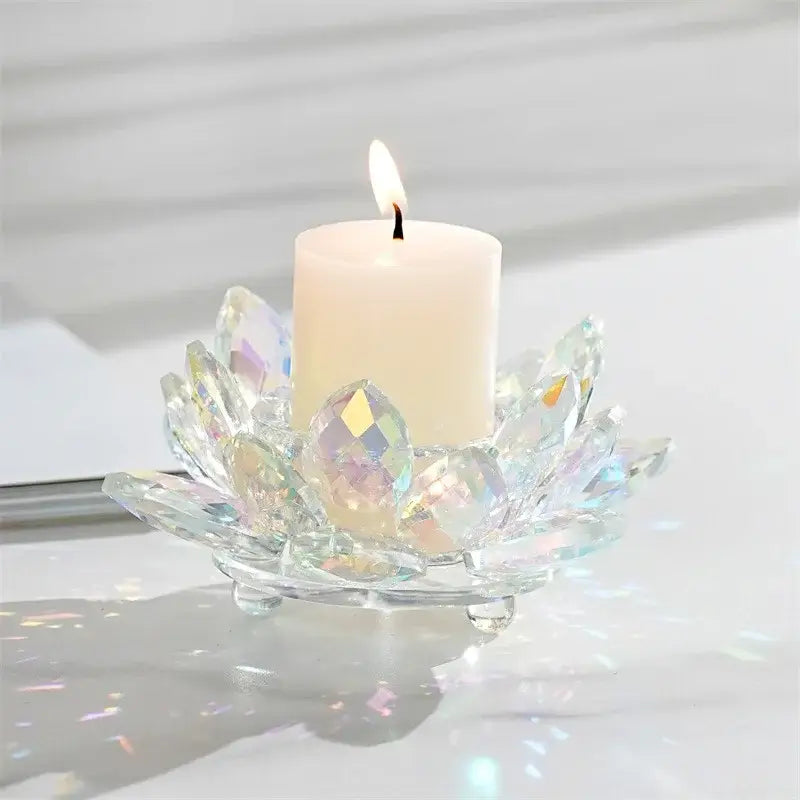DecorBites™ Crystal Lotus Candle Holder Aromatherapy Base Candelabros
