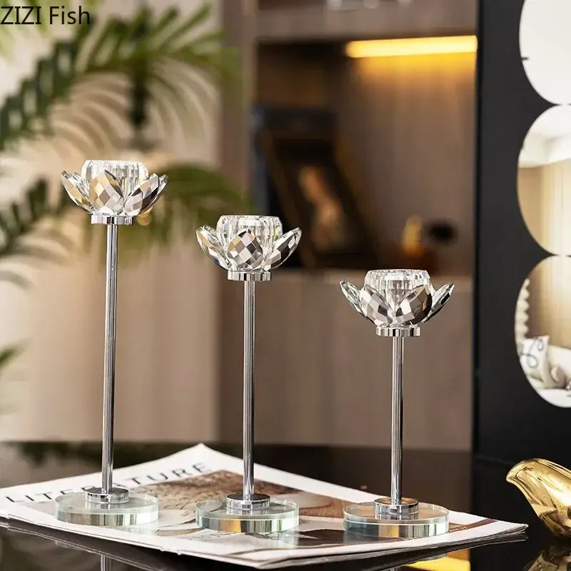 DecorBites™ Crystal Lotus Candle Holder Desk Decor Romantic Candlestick Modern Home Accents