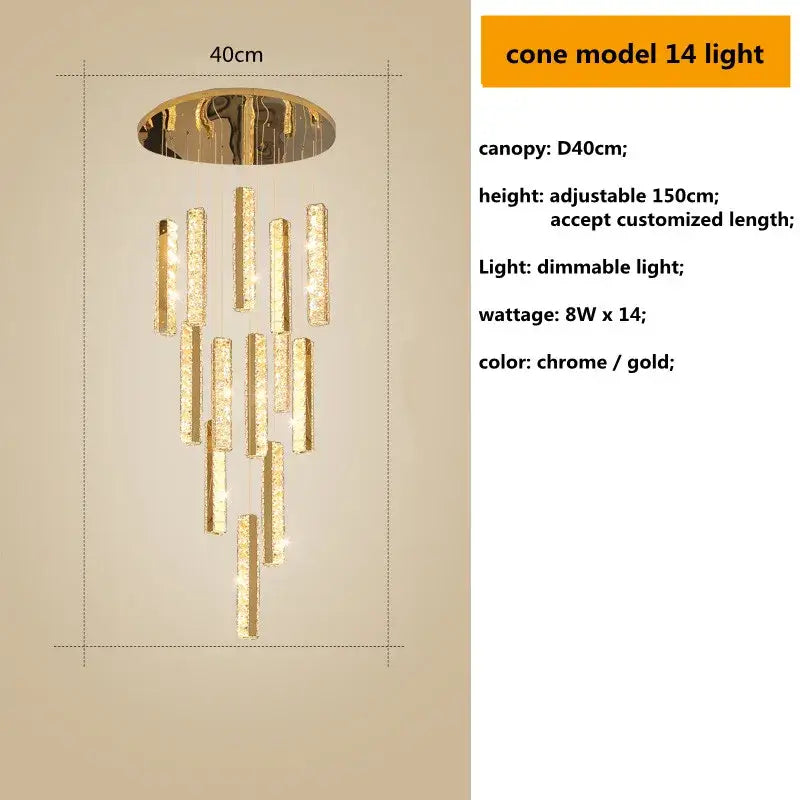 DecorBites™ Crystal Lustre Pendant Lights with Dimmable LED, Adjustable Cable - Gold Chrome Steel