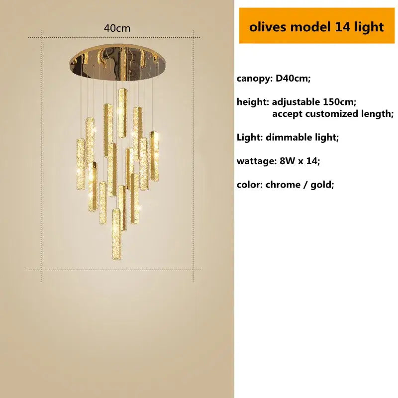DecorBites™ Crystal Lustre Pendant Lights with Dimmable LED, Adjustable Cable - Gold Chrome Steel