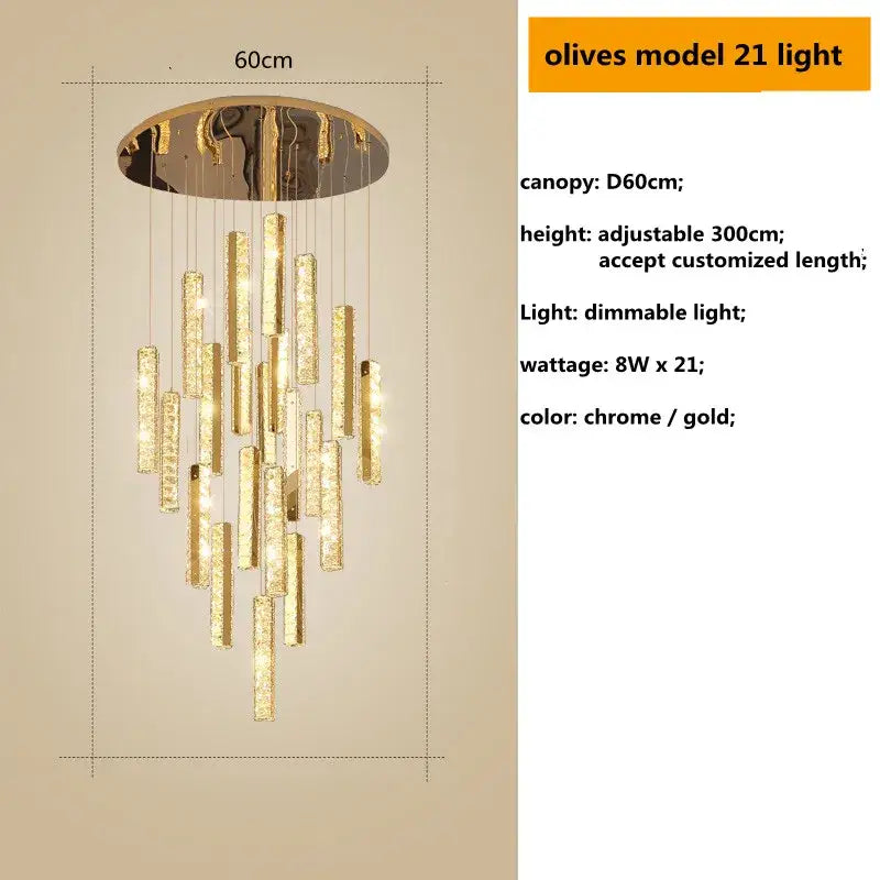 DecorBites™ Crystal Lustre Pendant Lights with Dimmable LED, Adjustable Cable - Gold Chrome Steel