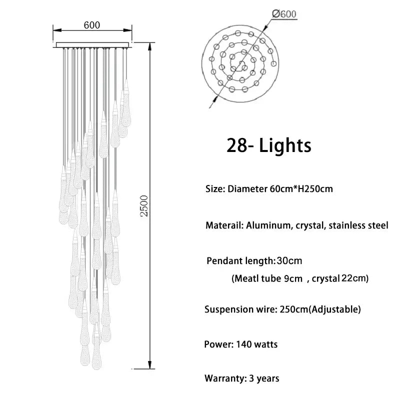 DecorBites™ Crystal Luxury Ceiling Chandelier Staircase Pendant Light for Home Decor