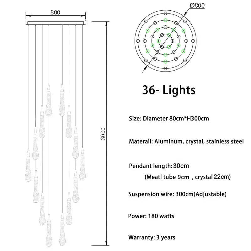 DecorBites™ Crystal Luxury Ceiling Chandelier Staircase Pendant Light for Home Decor