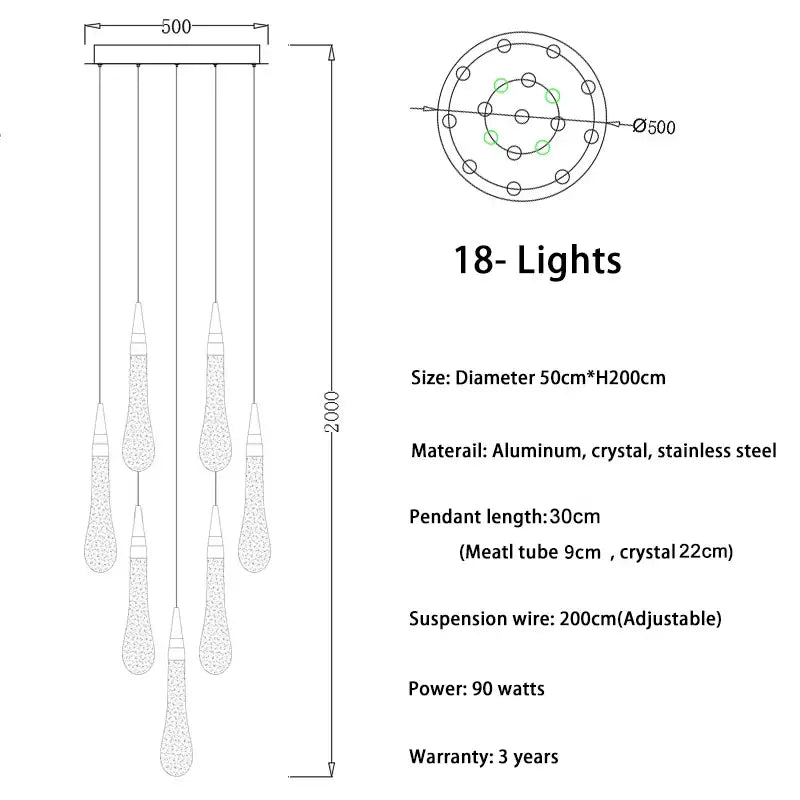 DecorBites™ Crystal Luxury Ceiling Chandelier Staircase Pendant Light for Home Decor