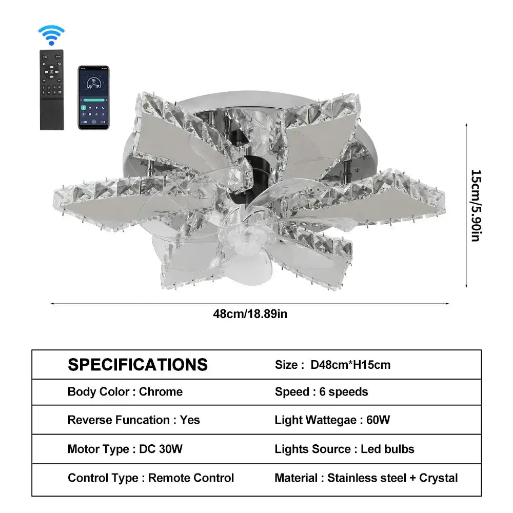 DecorBites™ Crystal Luxury Ceiling Fan with LED Lamp Chandelier Smart Home Decor Fixtures