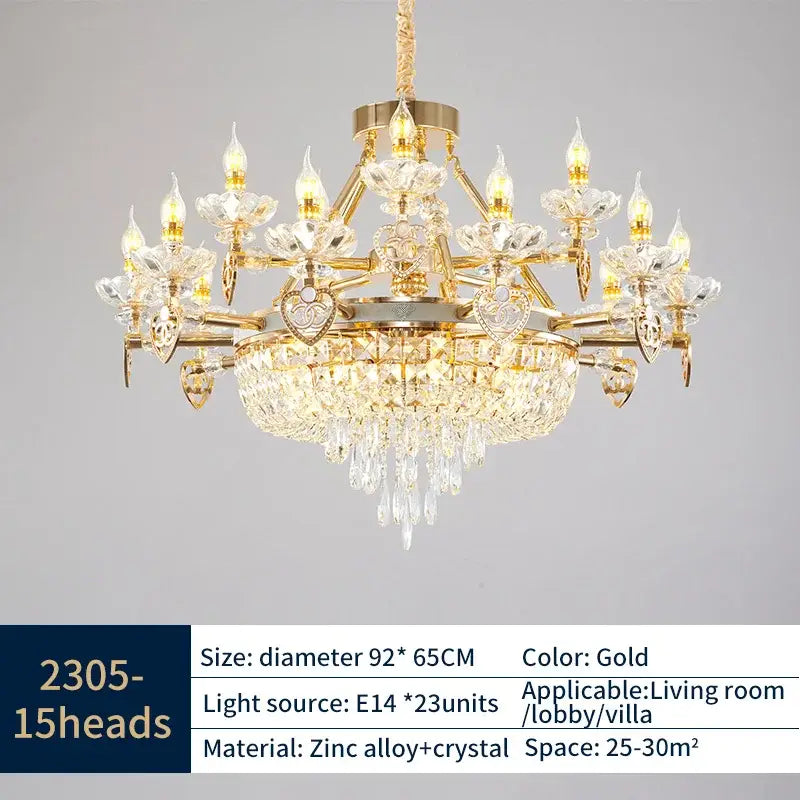 DecorBites™ Crystal Luxury Chandelier for European Style Living Room, Bedroom, and Stairwell