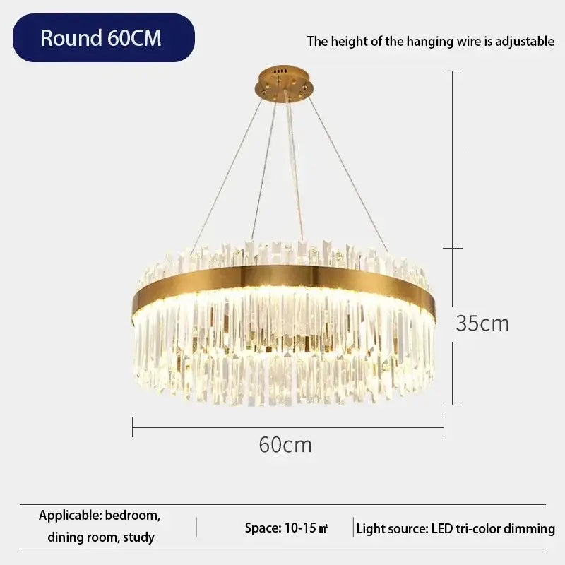 Decorbites™ crystal pendant chandelier with gold metal frame and clear prisms for luxury modest crystal home decor