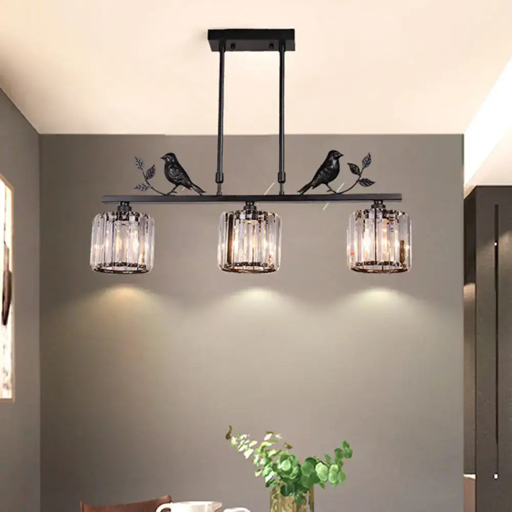 وحدة إضاءة جزيرة بمنشور كريستالي DecorBites™ بتصميم قلادة ريفي وديكور طيور وأوراق شجر