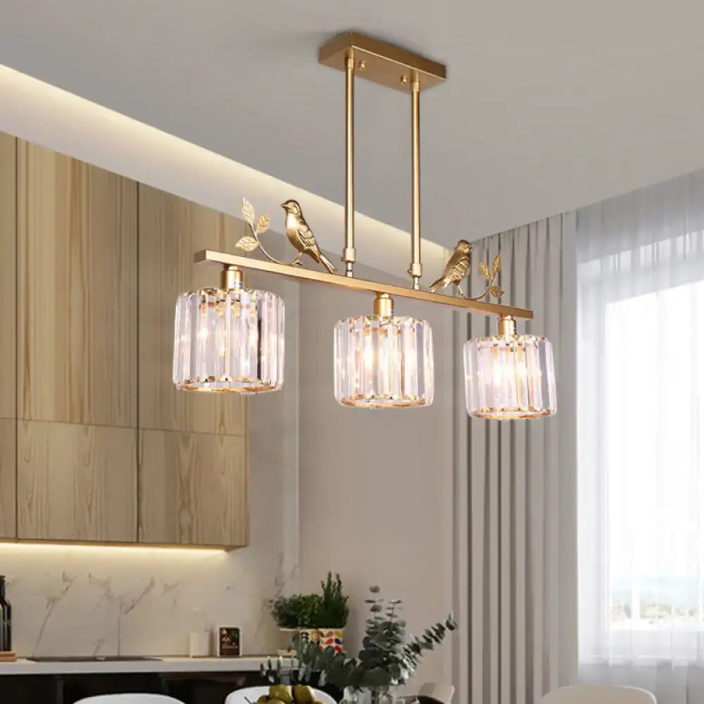 وحدة إضاءة جزيرة بمنشور كريستالي DecorBites™ بتصميم قلادة ريفي وديكور طيور وأوراق شجر