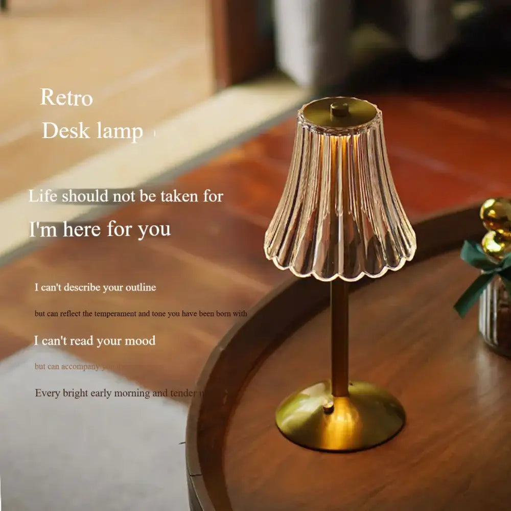 DecorBites™ Crystal retro table lamp  bedroom bedside lamp luxurious atmosphere lamp rechargeable dimming LED light