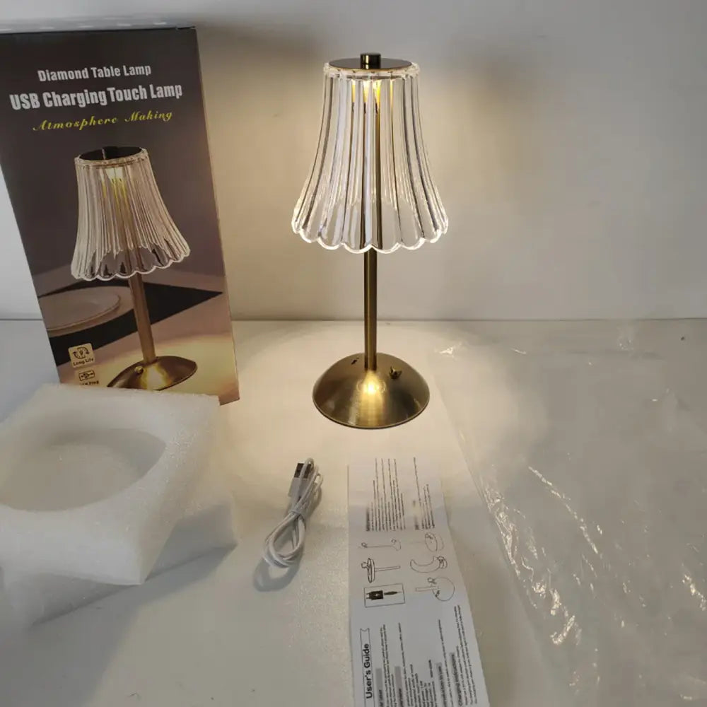 DecorBites™ Crystal retro table lamp  bedroom bedside lamp luxurious atmosphere lamp rechargeable dimming LED light