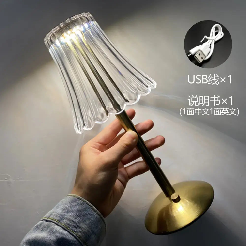 DecorBites™ Crystal retro table lamp  bedroom bedside lamp luxurious atmosphere lamp rechargeable dimming LED light