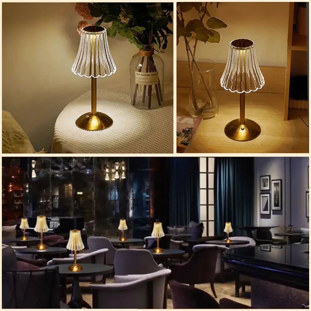 DecorBites™ Crystal retro table lamp  bedroom bedside lamp luxurious atmosphere lamp rechargeable dimming LED light