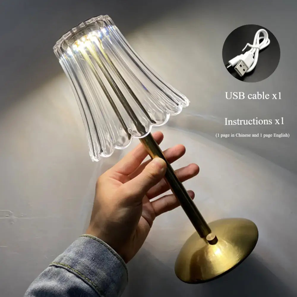 DecorBites™ Crystal retro table lamp  bedroom bedside lamp luxurious atmosphere lamp rechargeable dimming LED light