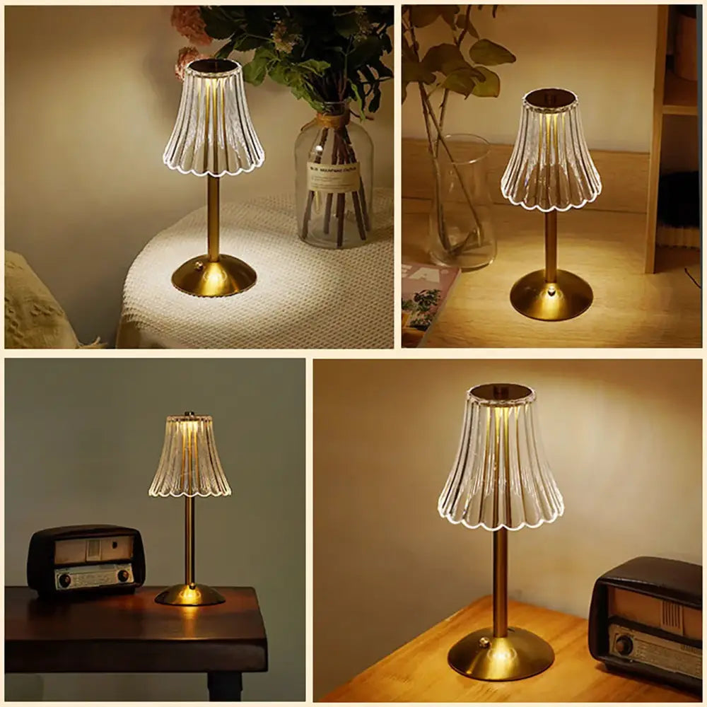 DecorBites™ Crystal retro table lamp  bedroom bedside lamp luxurious atmosphere lamp rechargeable dimming LED light