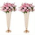 Two crystal vases with gold bases and pink purple artificial roses for dining tables and home decor by decorbites