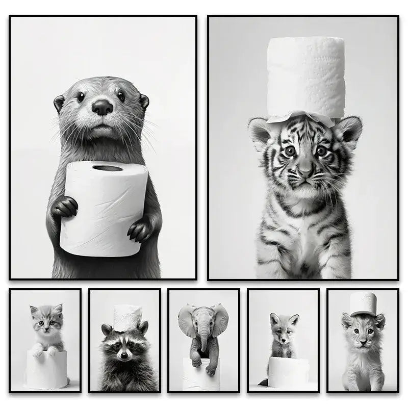 DecorBites™ Cute Animals Canvas Wall Art for Bathroom