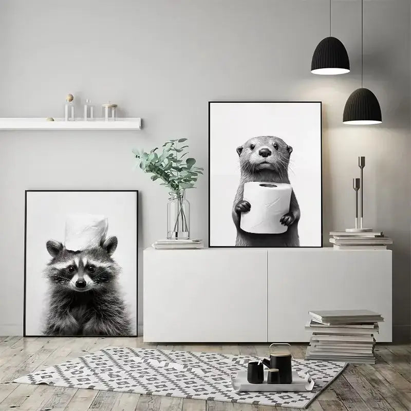 DecorBites™ Cute Animals Canvas Wall Art for Bathroom