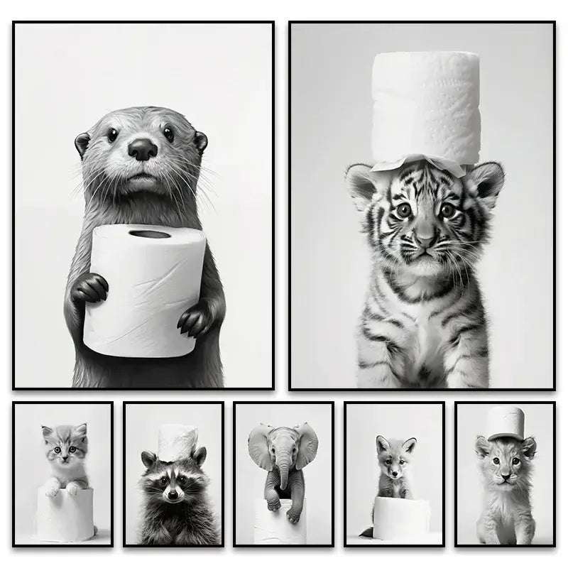 DecorBites™ Cute Animals Canvas Wall Art for Bathroom