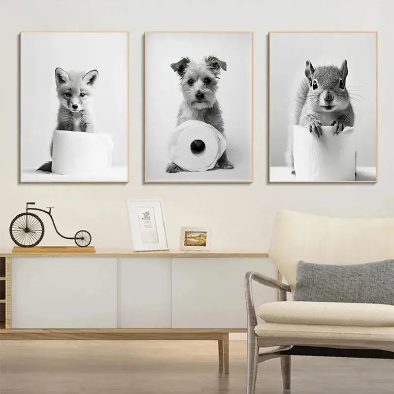 DecorBites™ Cute Animals Canvas Wall Art for Bathroom