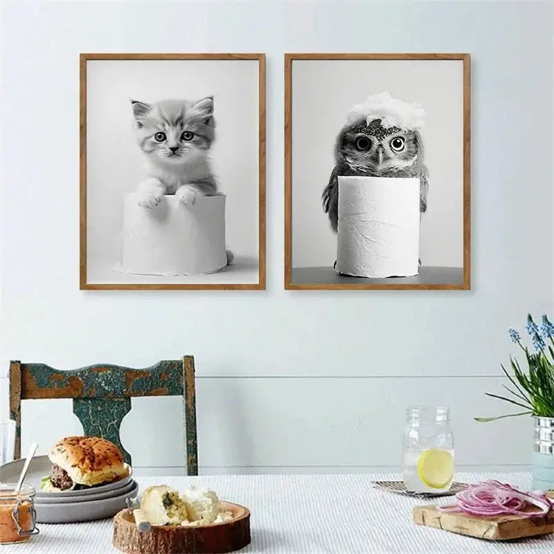 DecorBites™ Cute Animals Canvas Wall Art for Bathroom