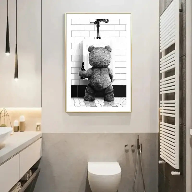 DecorBites™ Cute Bear Bathroom Canvas Print Art